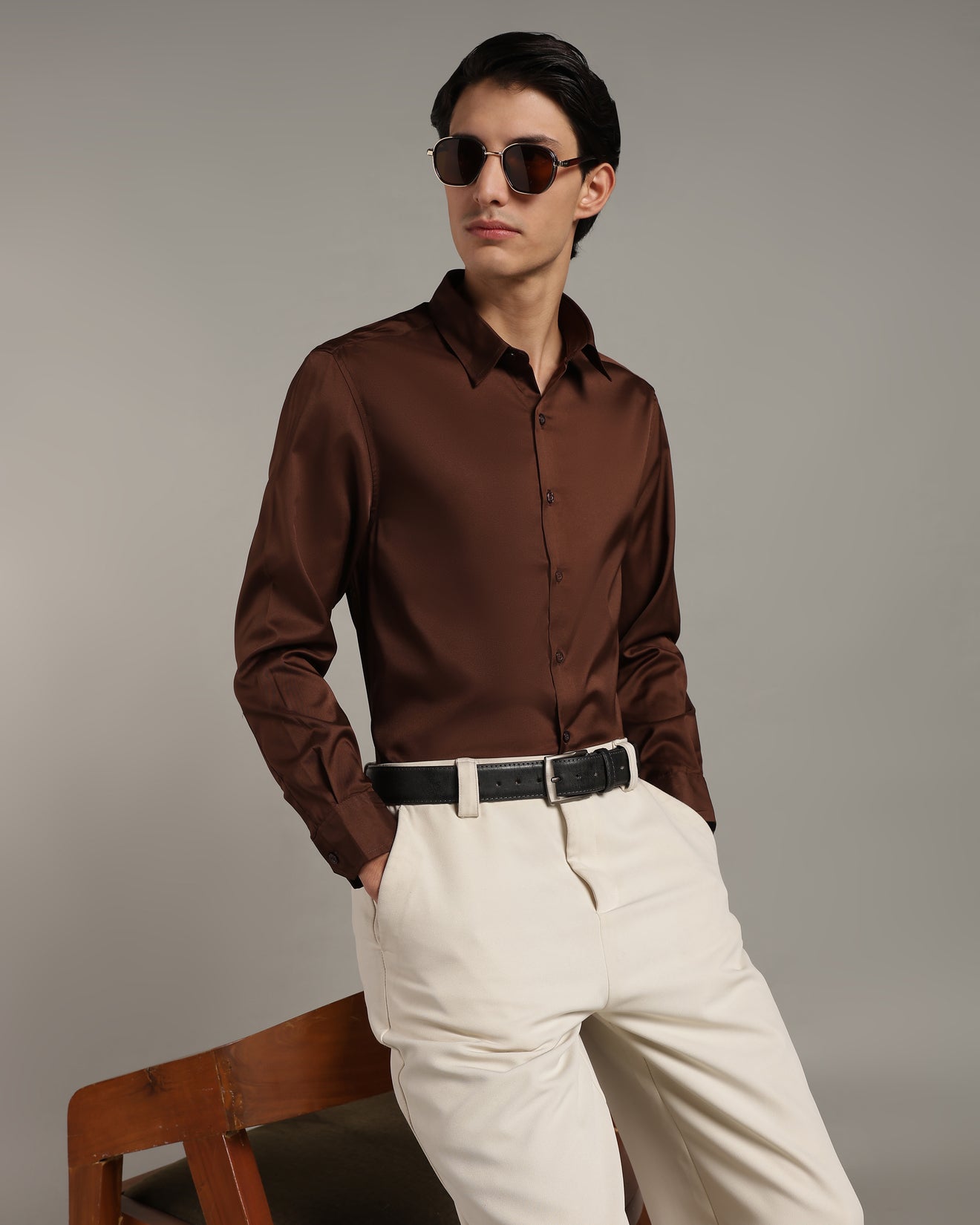 Luxe  Coffee Brown Slim Fit Shirt