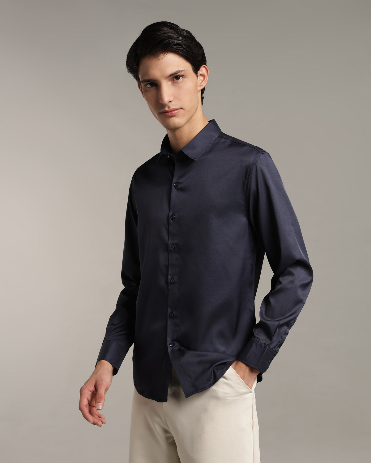 Luxe  Navy Blue Slim Fit Shirt