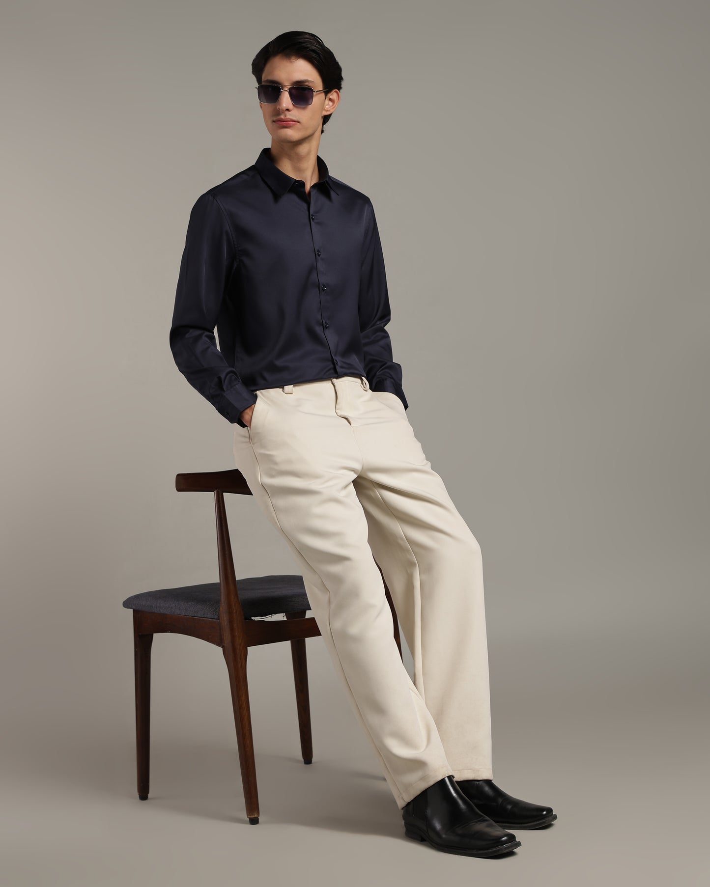 Luxe  Navy Blue Slim Fit Shirt