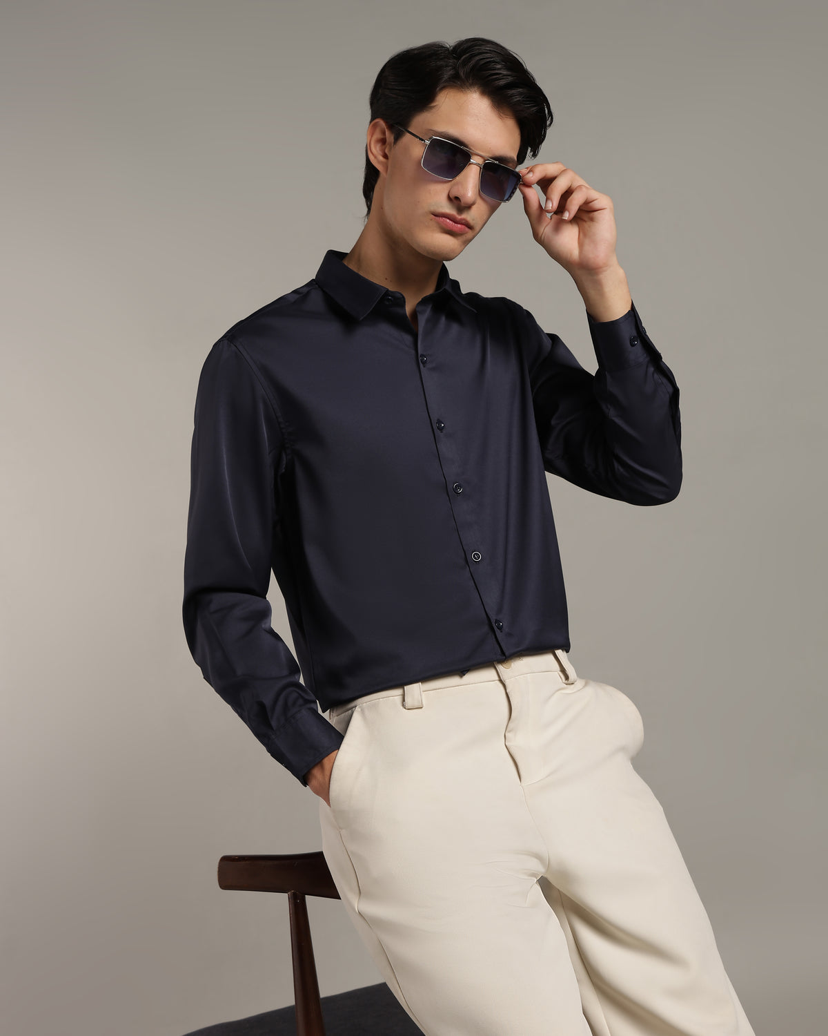 Luxe  Navy Blue Slim Fit Shirt