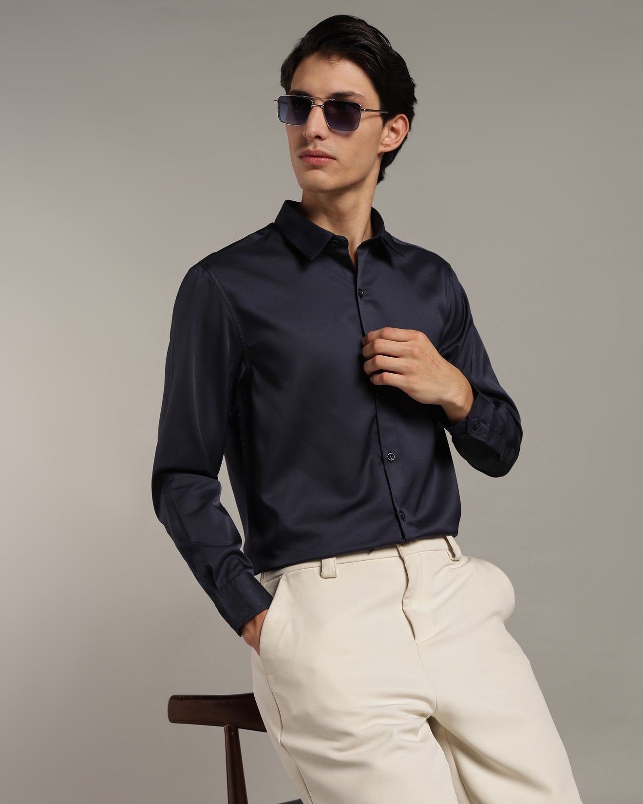 Luxe  Navy Blue Slim Fit Shirt