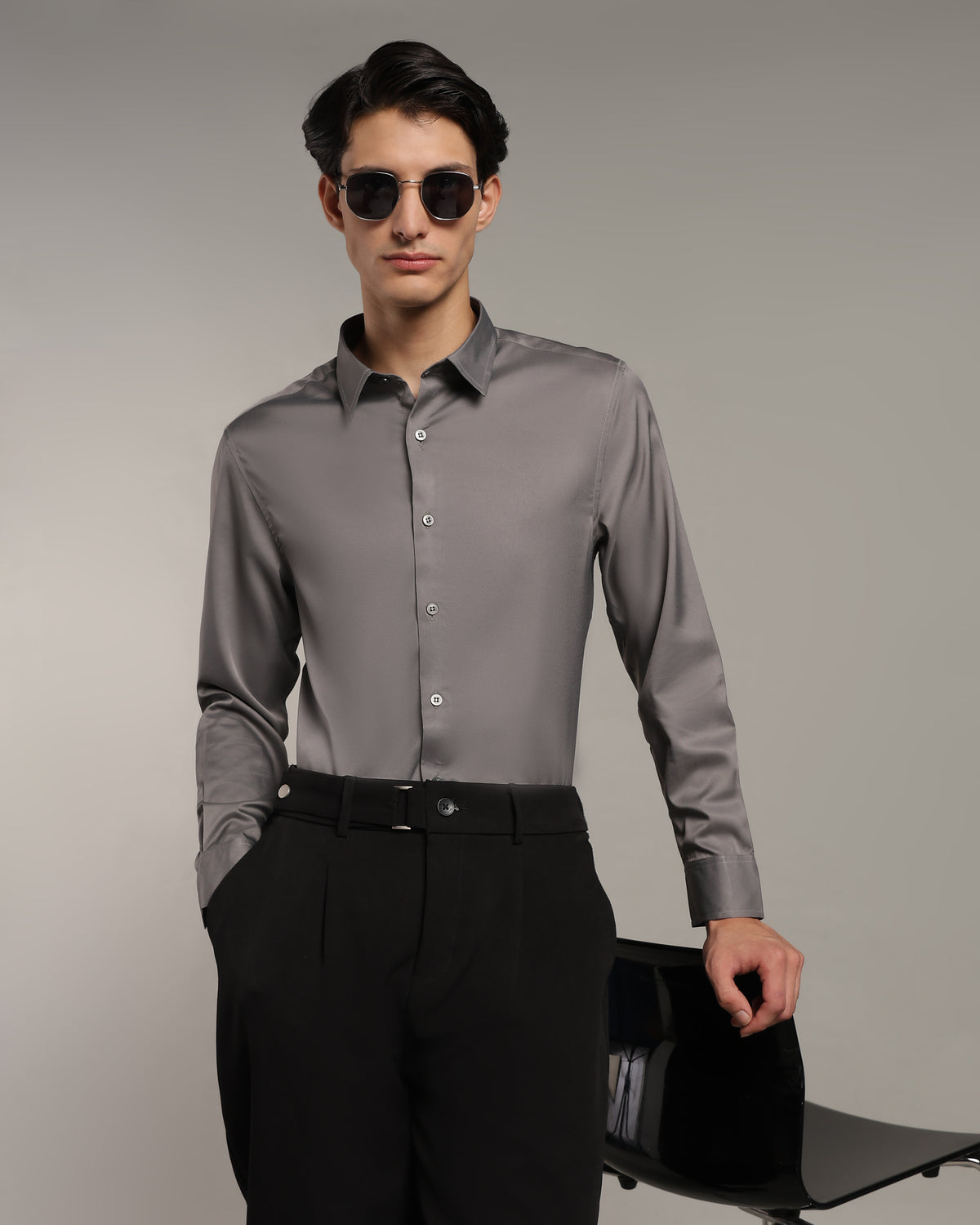 Luxe  Steel Grey Slim Fit Shirt