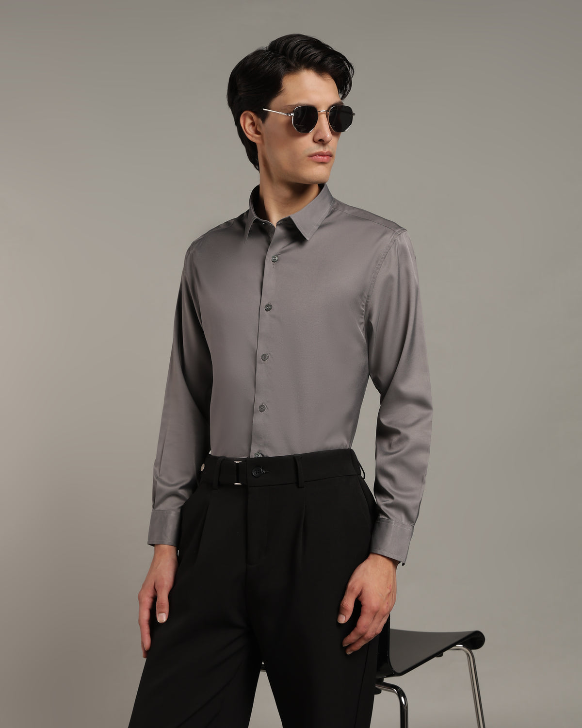 Luxe  Steel Grey Slim Fit Shirt