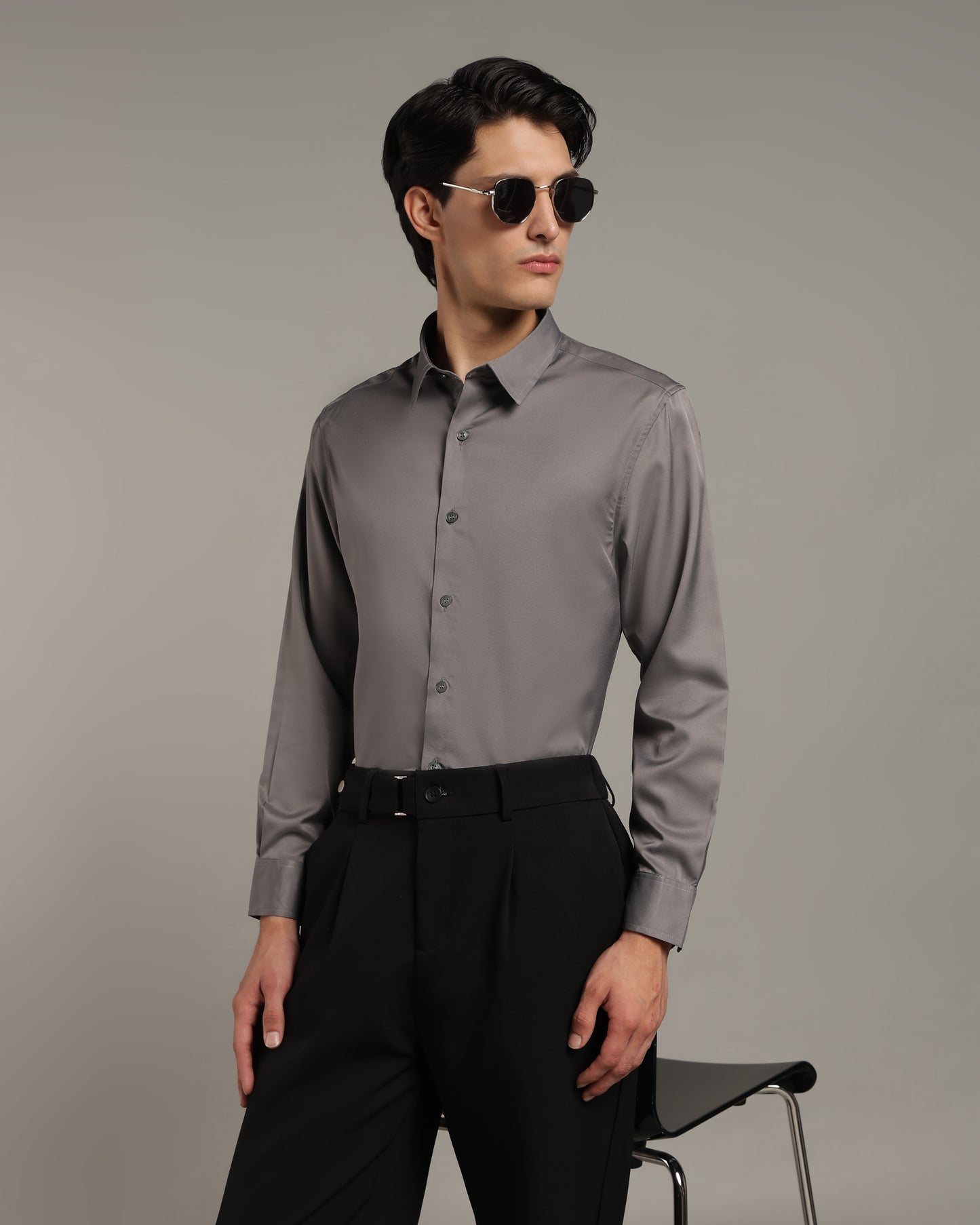 Luxe  Steel Grey Slim Fit Shirt
