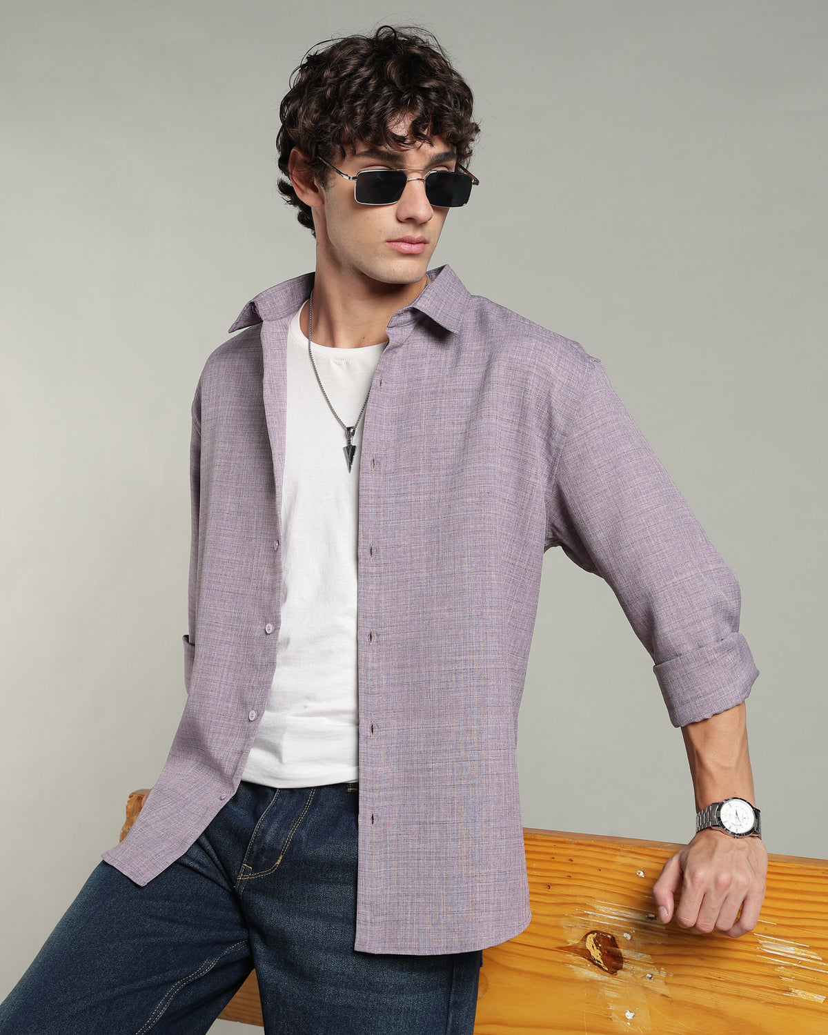 Ash Lavender Textured Shirt
