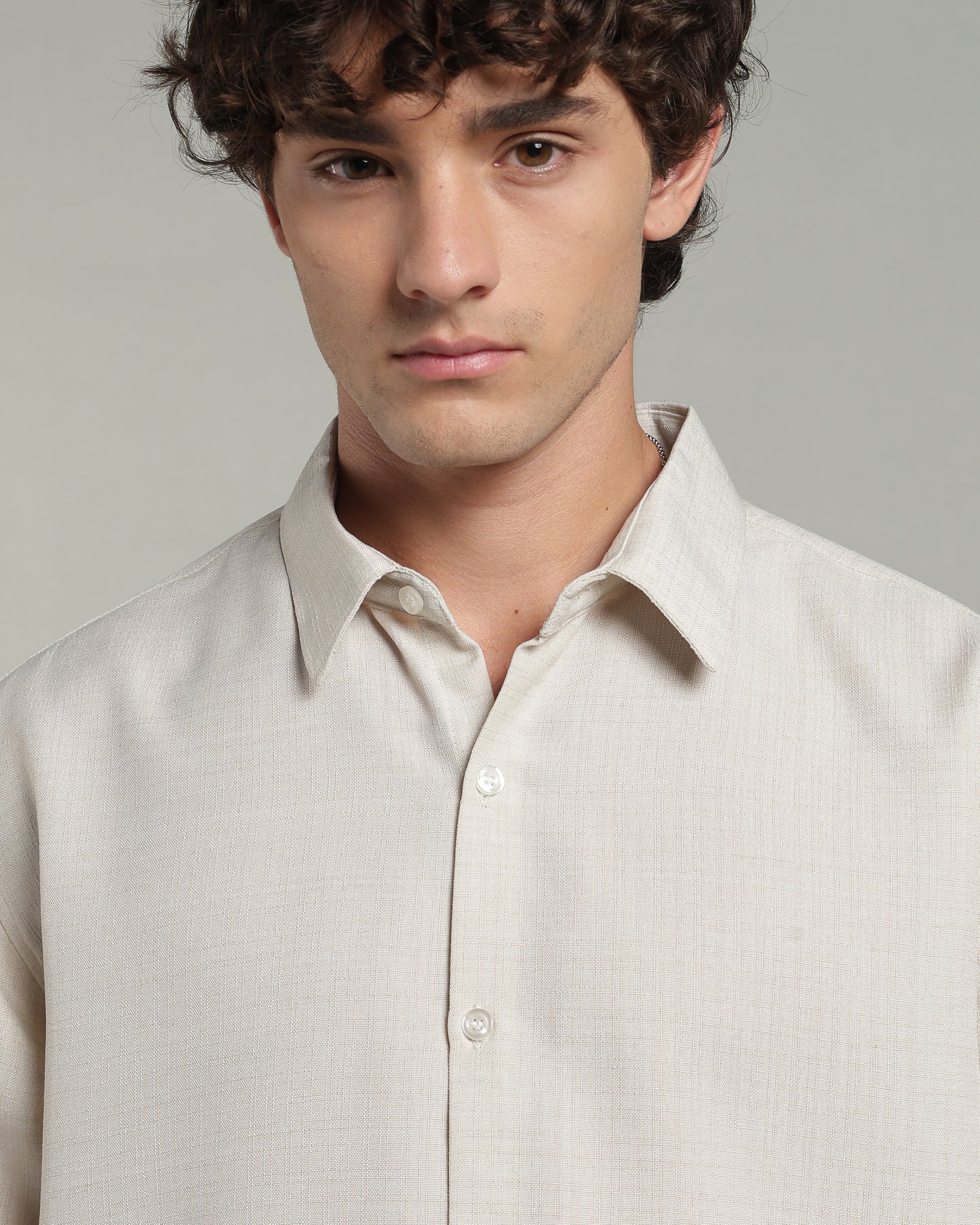Ecru Beige Textured Shirt