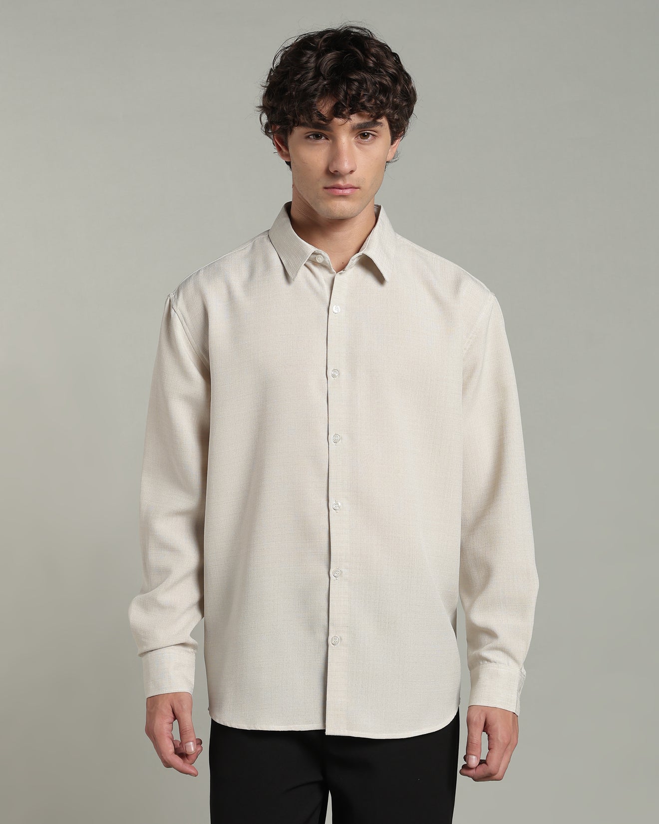 Ecru Beige Textured Shirt