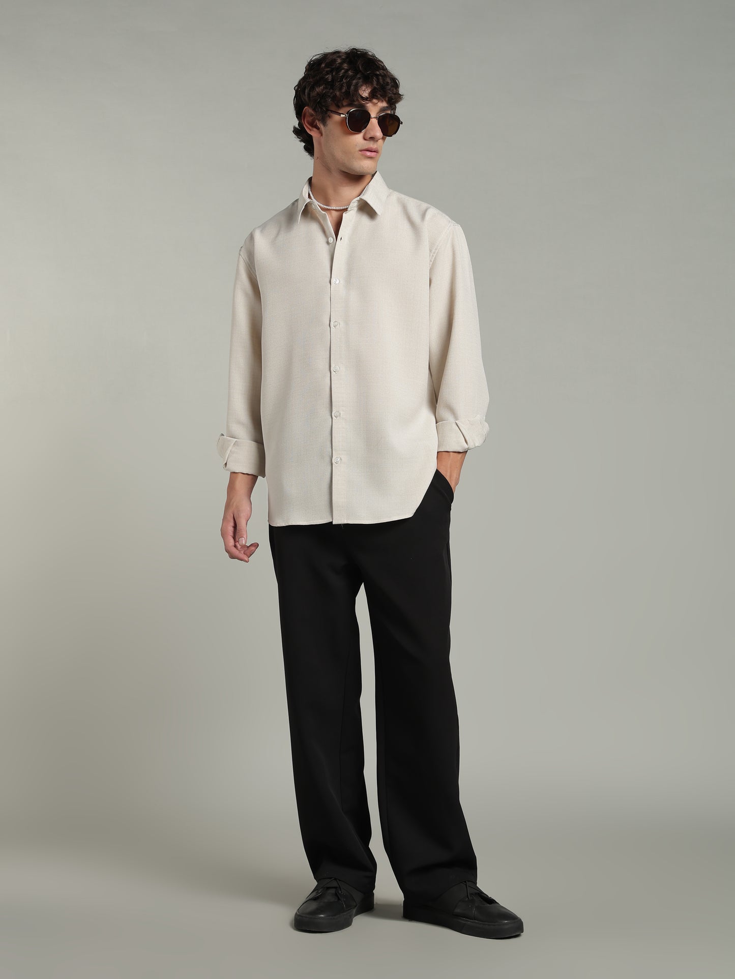 Ecru Beige Textured Shirt