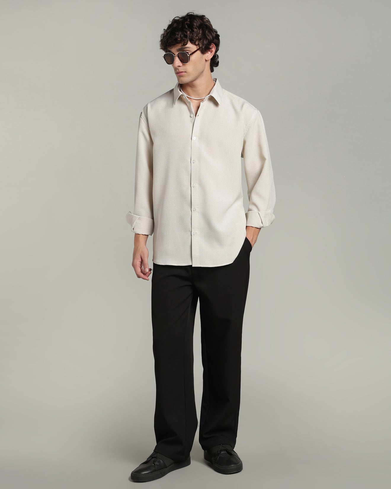 Ecru Beige Textured Shirt