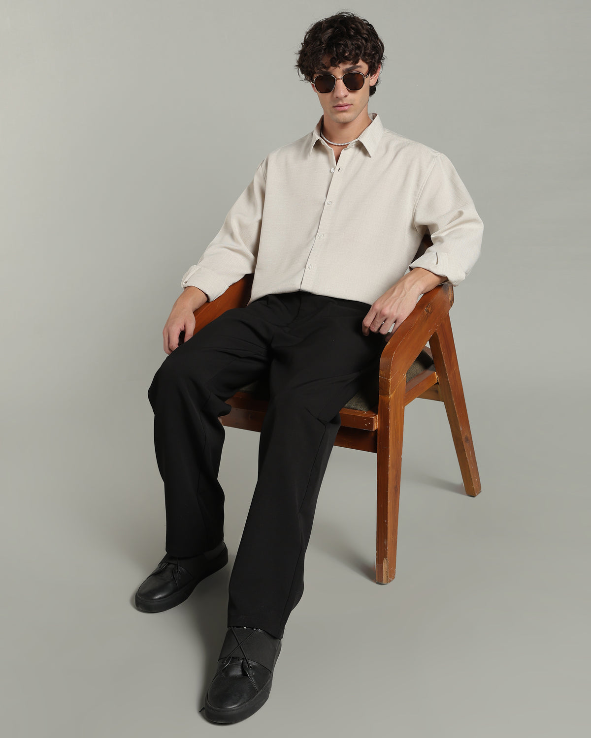 Ecru Beige Textured Shirt