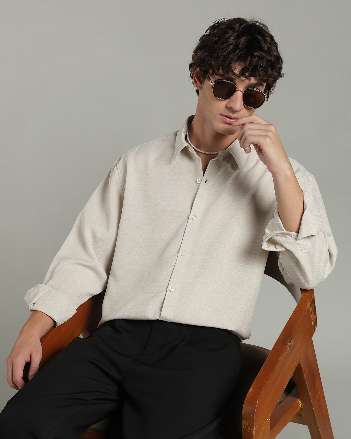 Ecru Beige Textured Shirt