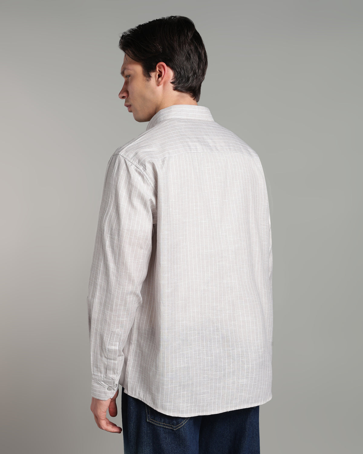 Bone Grey Linen Striped Shirt