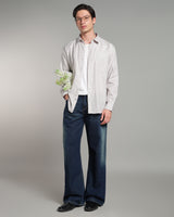 Bone Grey Linen Striped Shirt