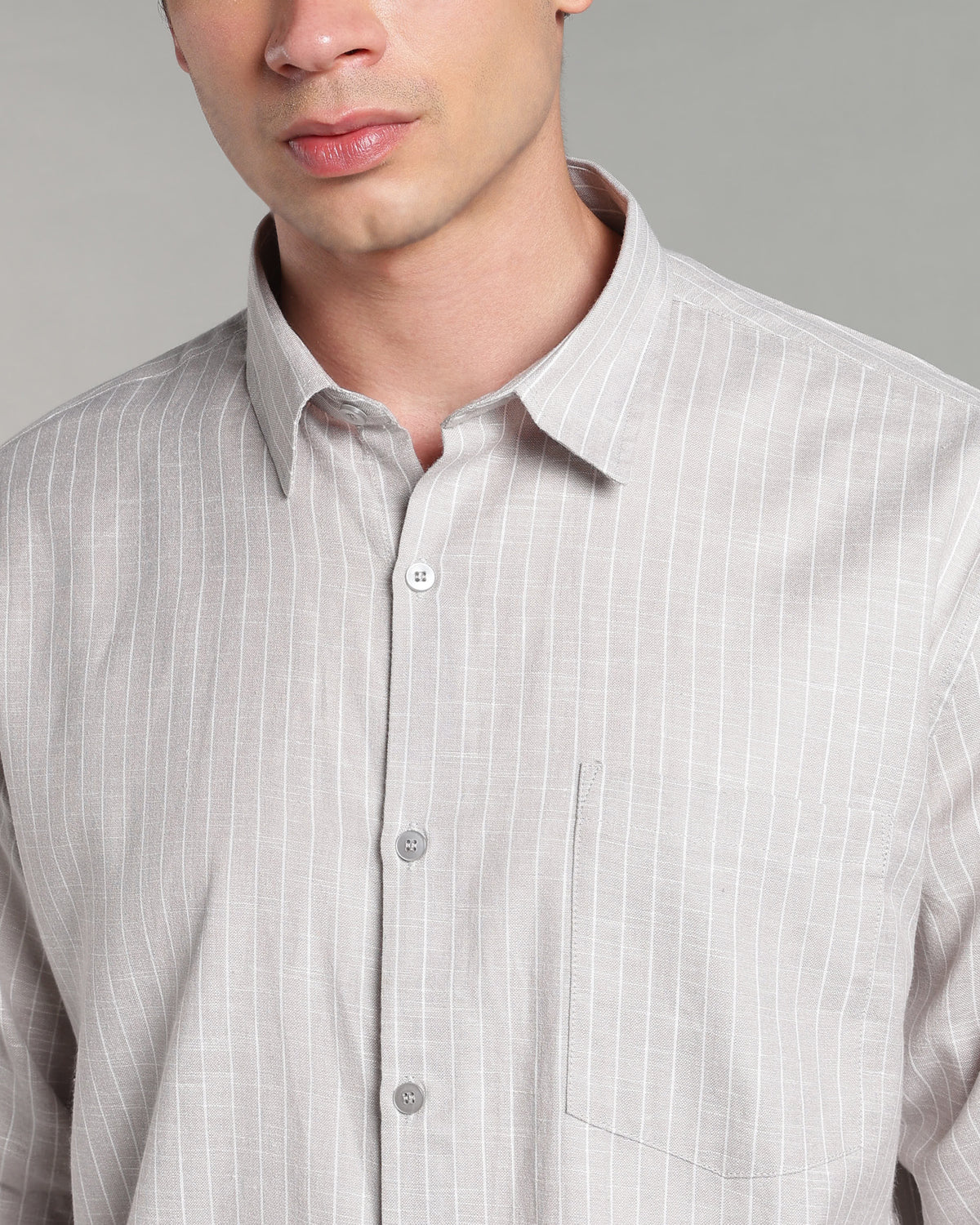 Bone Grey Linen Striped Shirt