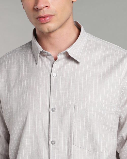 Bone Grey Linen Striped Shirt