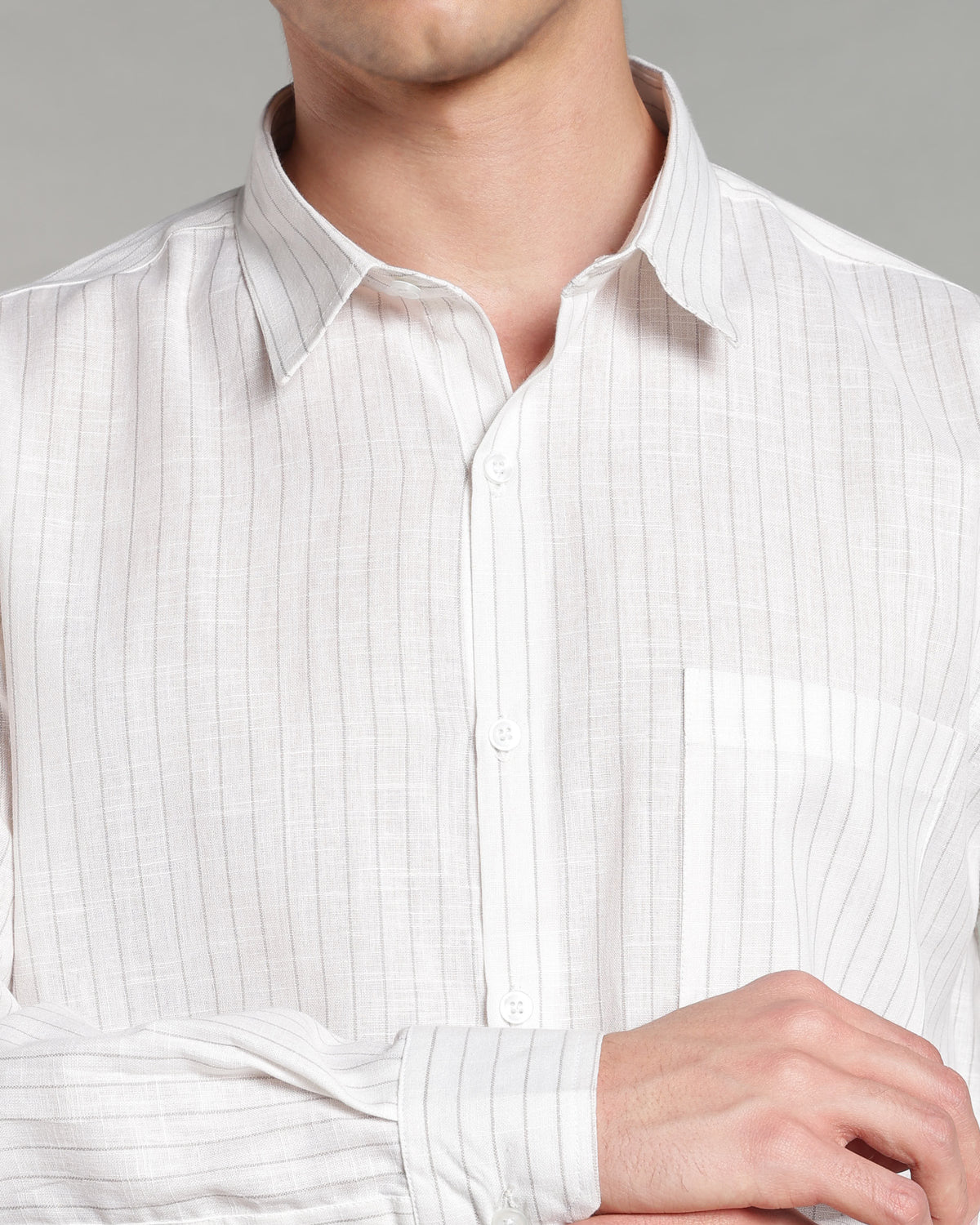 Ash White Linen Striped Shirt