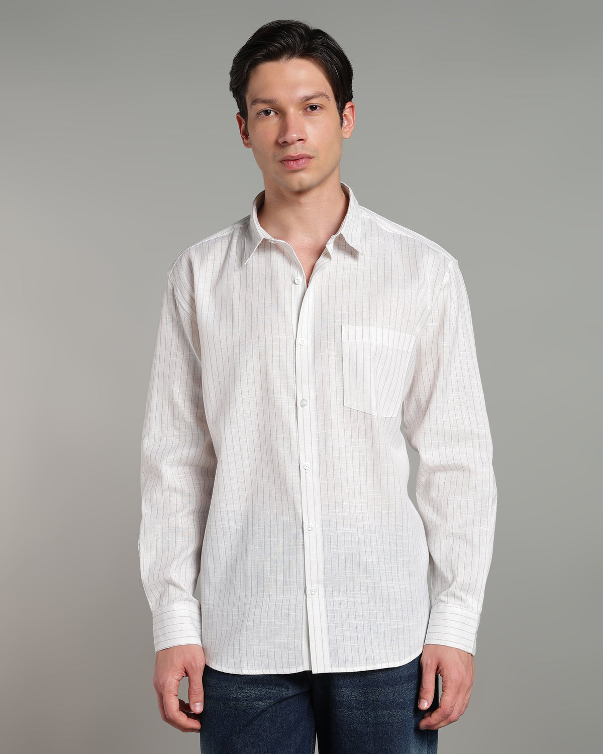 Ash White Linen Striped Shirt