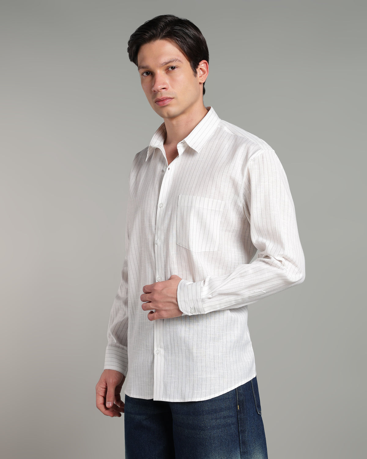 Ash White Linen Striped Shirt