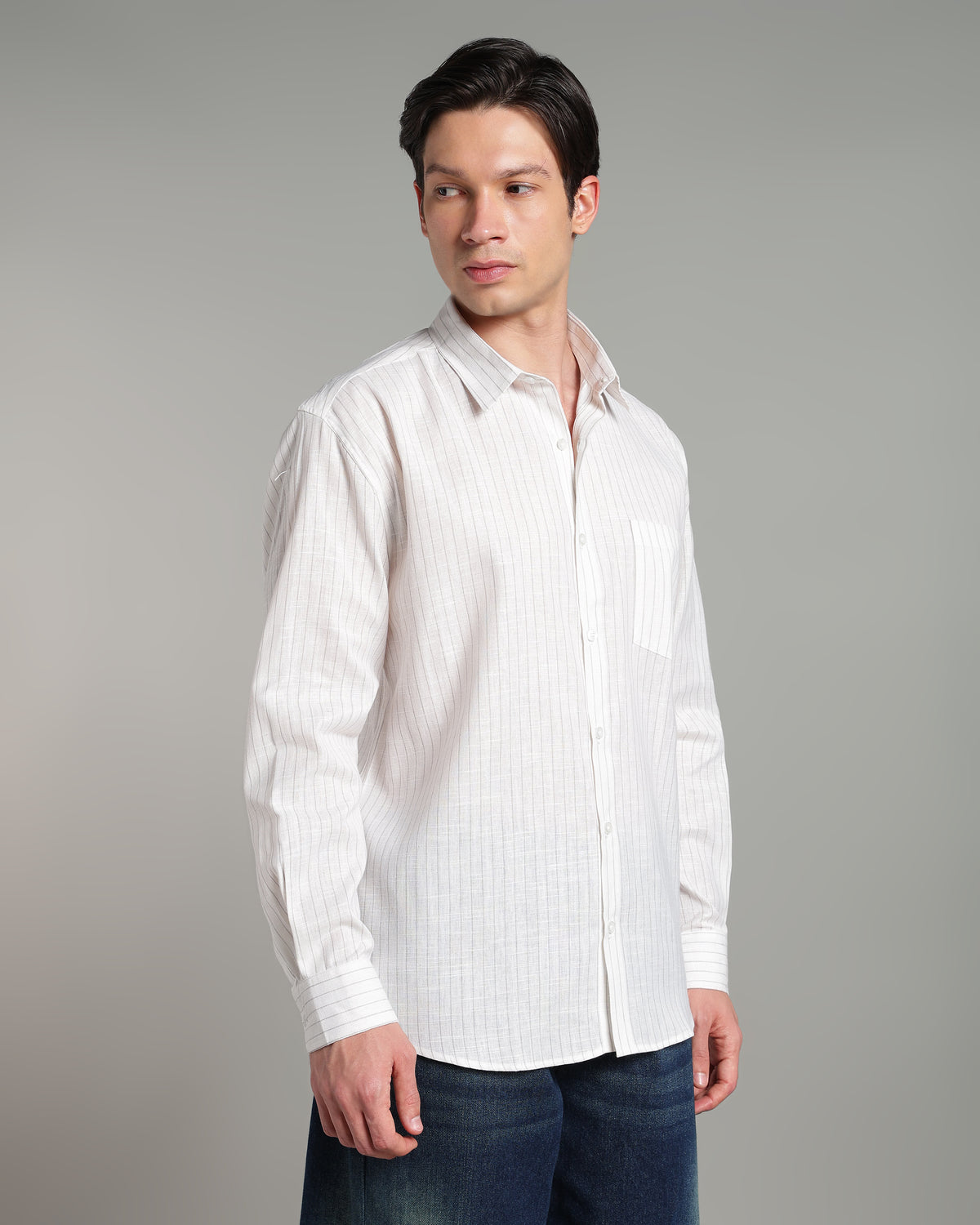 Ash White Linen Striped Shirt