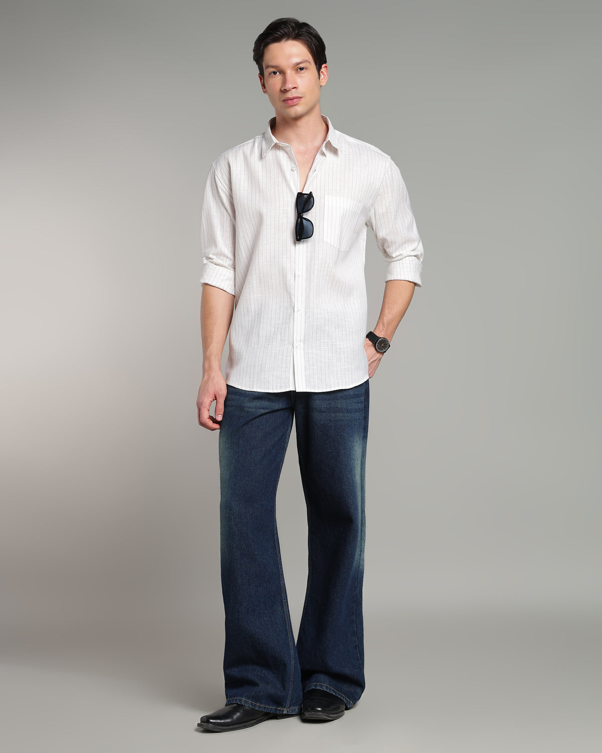 Ash White Linen Striped Shirt