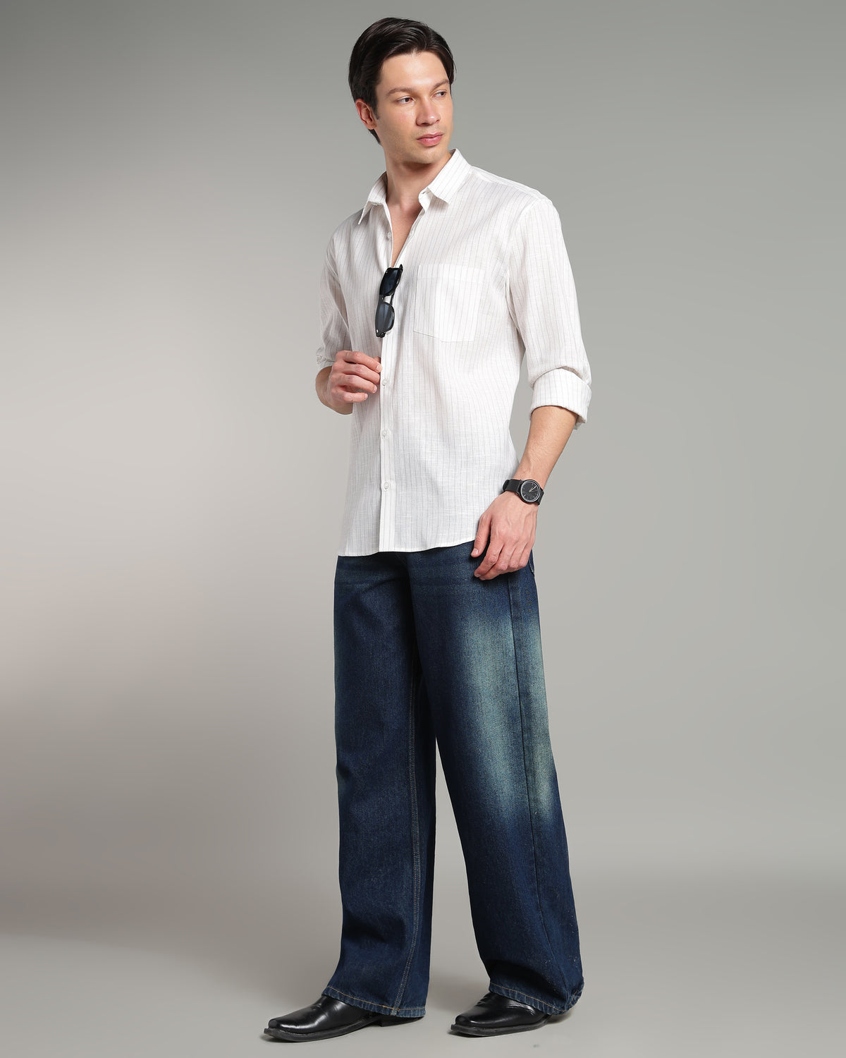 Ash White Linen Striped Shirt