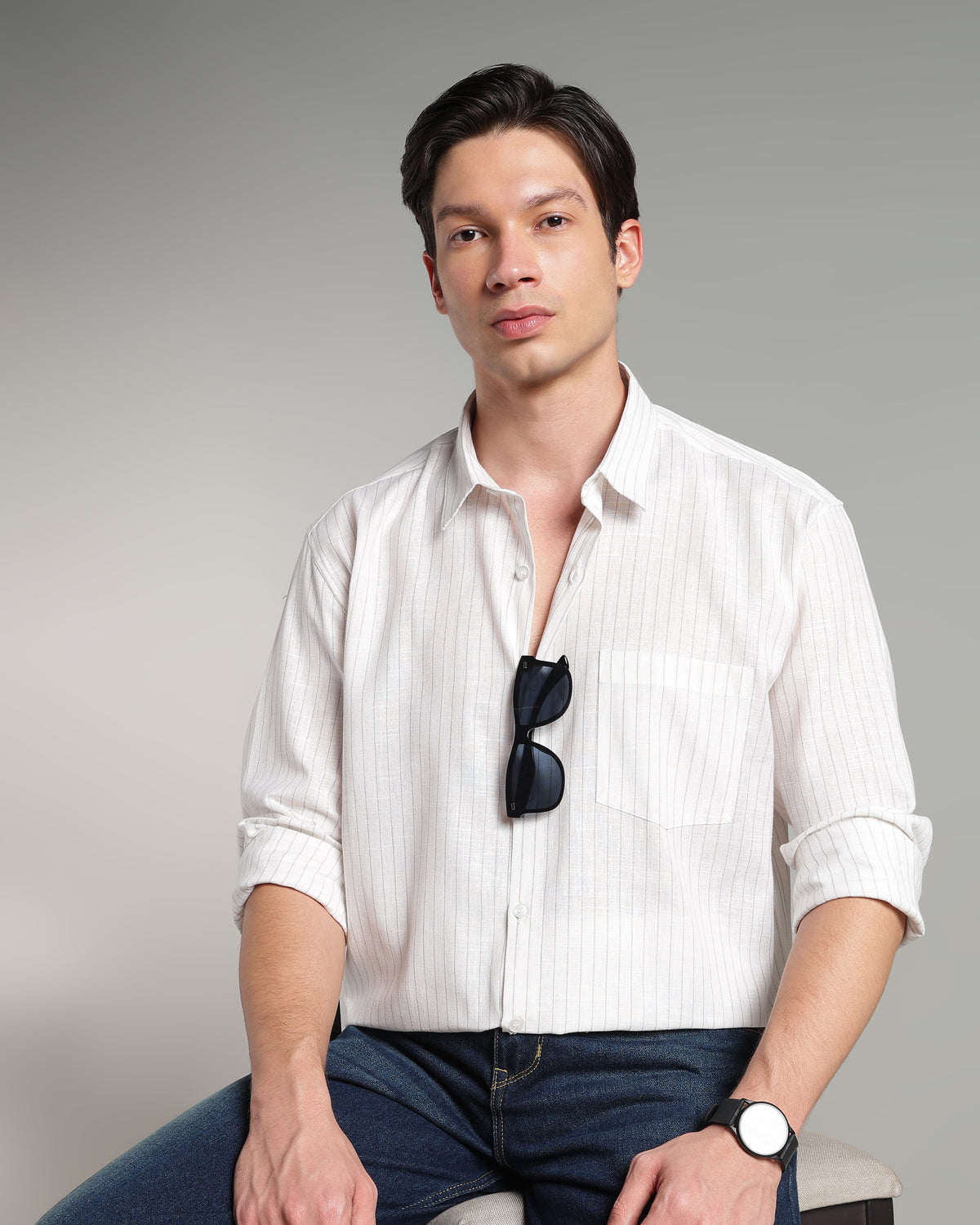 Ash White Linen Striped Shirt