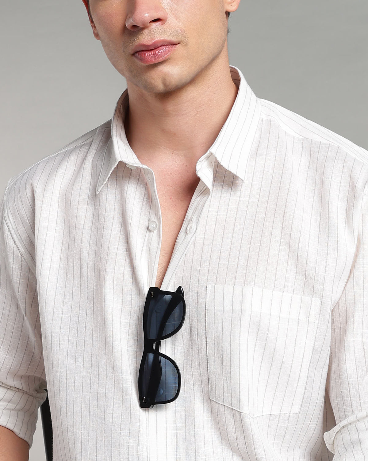 Ash White Linen Striped Shirt