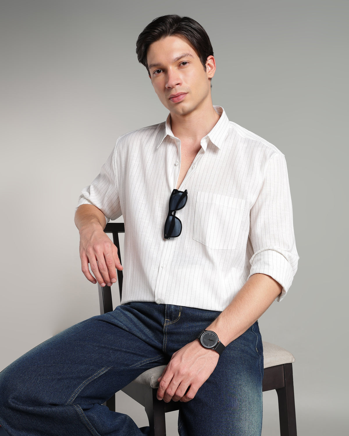 Ash White Linen Striped Shirt