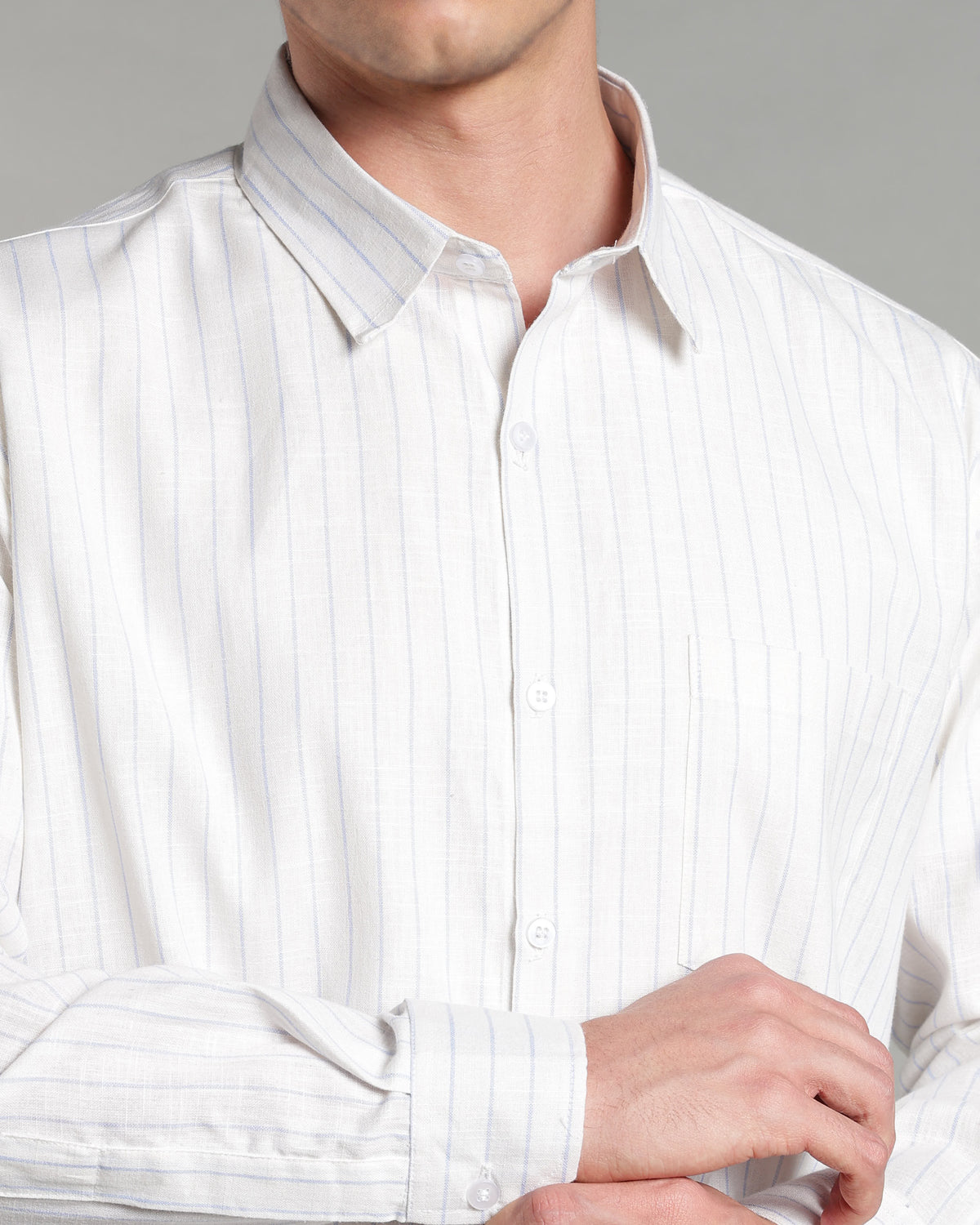 Ice White Linen Striped Shirt
