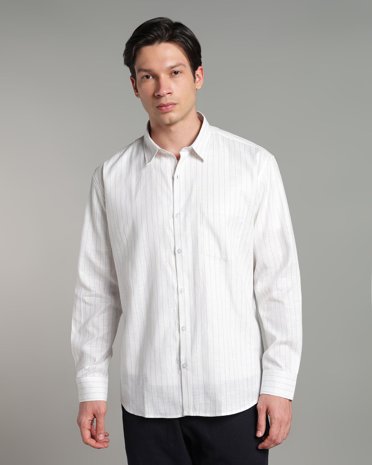 Ice White Linen Striped Shirt