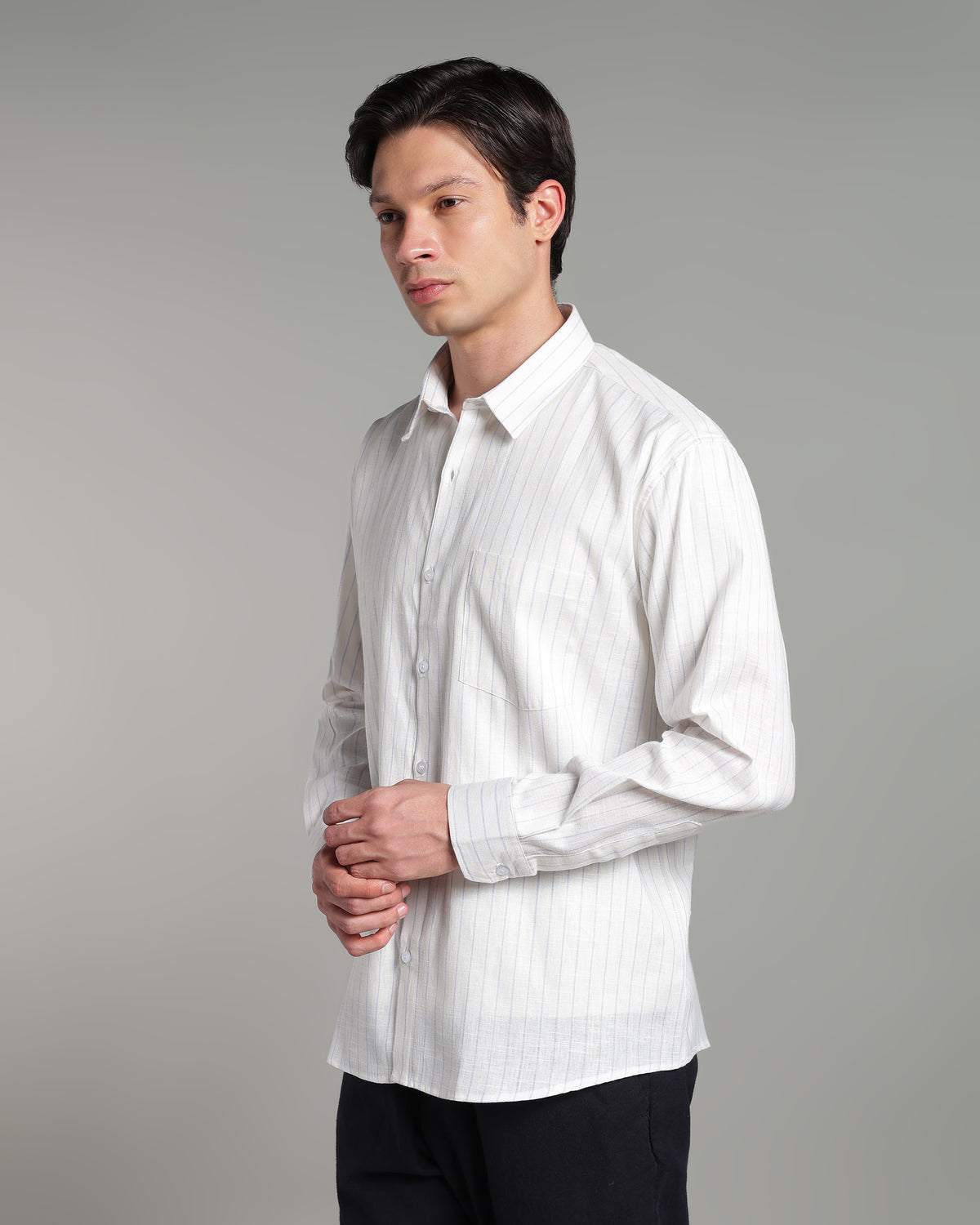 Ice White Linen Striped Shirt