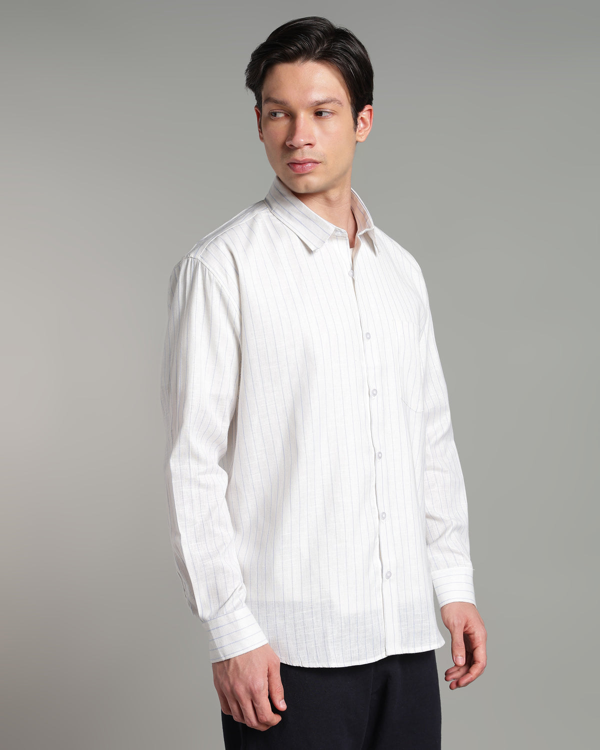 Ice White Linen Striped Shirt