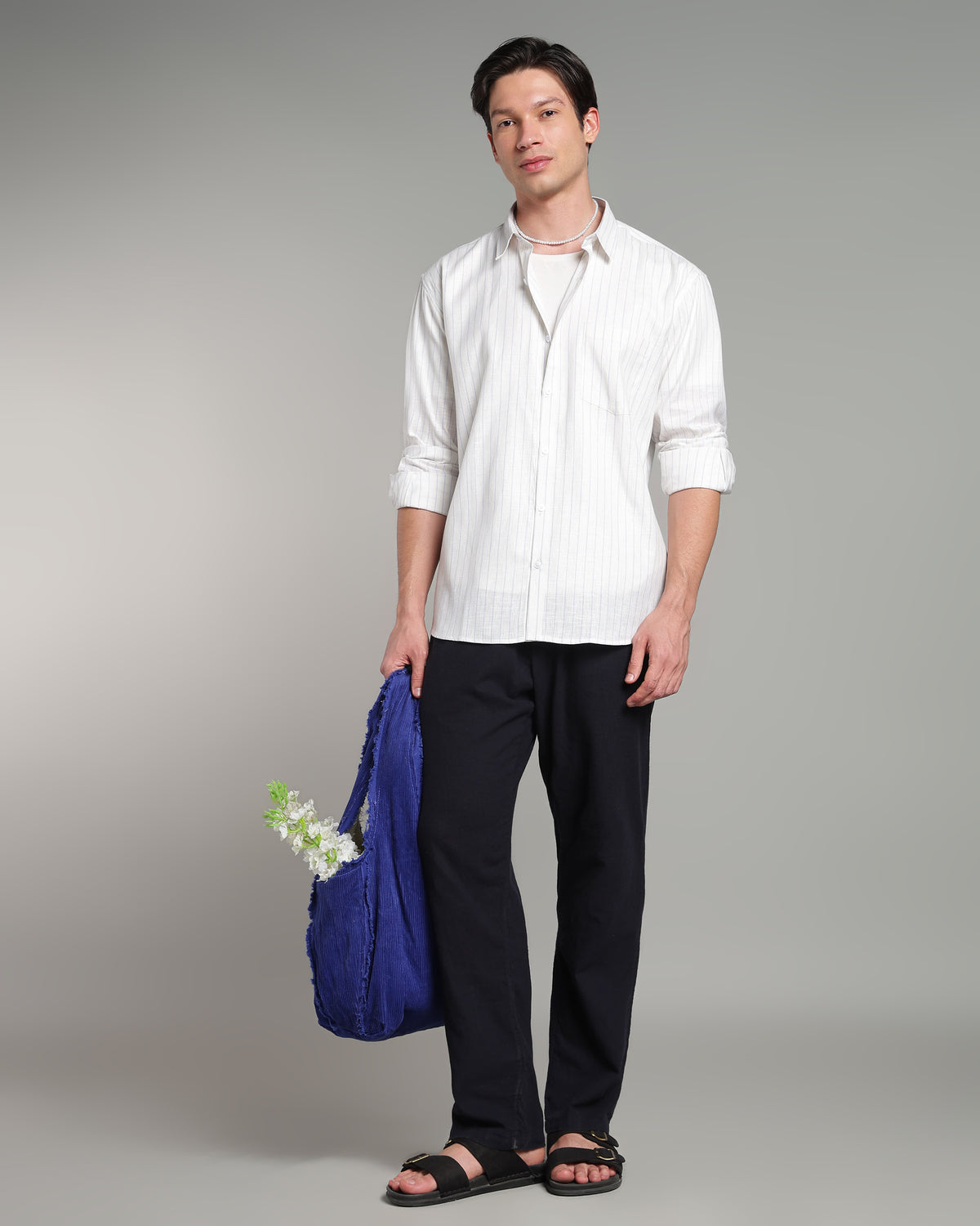 Ice White Linen Striped Shirt