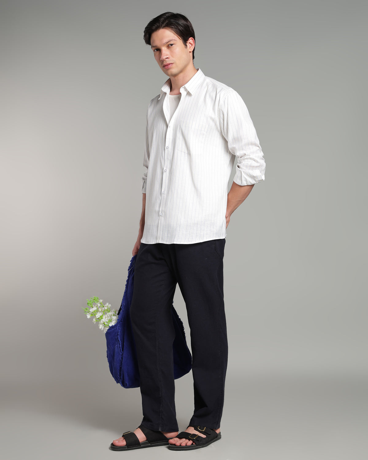 Ice White Linen Striped Shirt