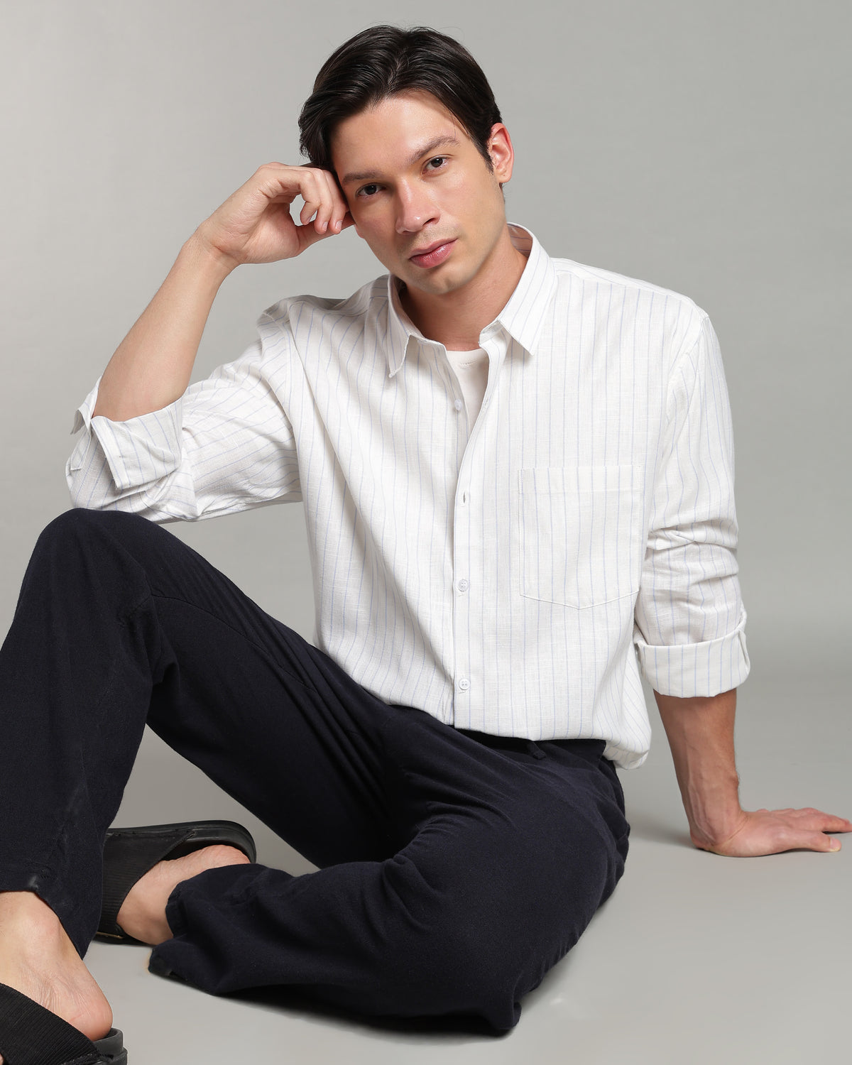 Ice White Linen Striped Shirt
