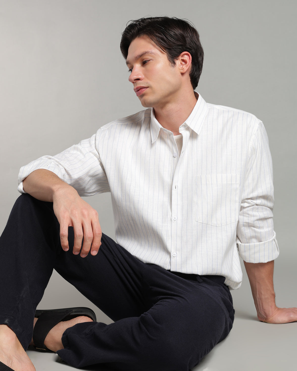 Ice White Linen Striped Shirt