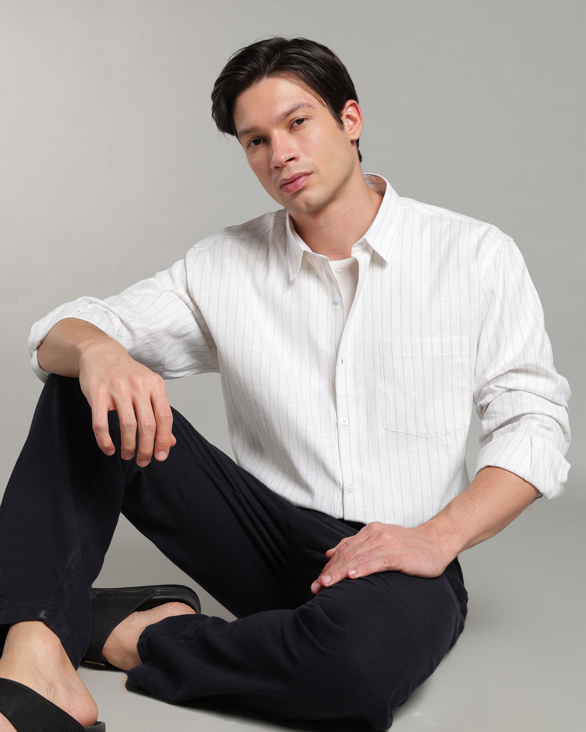 Ice White Linen Striped Shirt