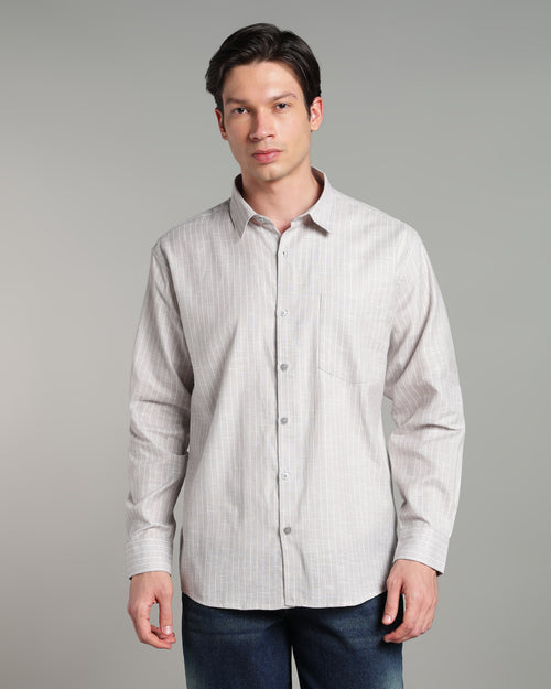 Bone Grey Linen Striped Shirt