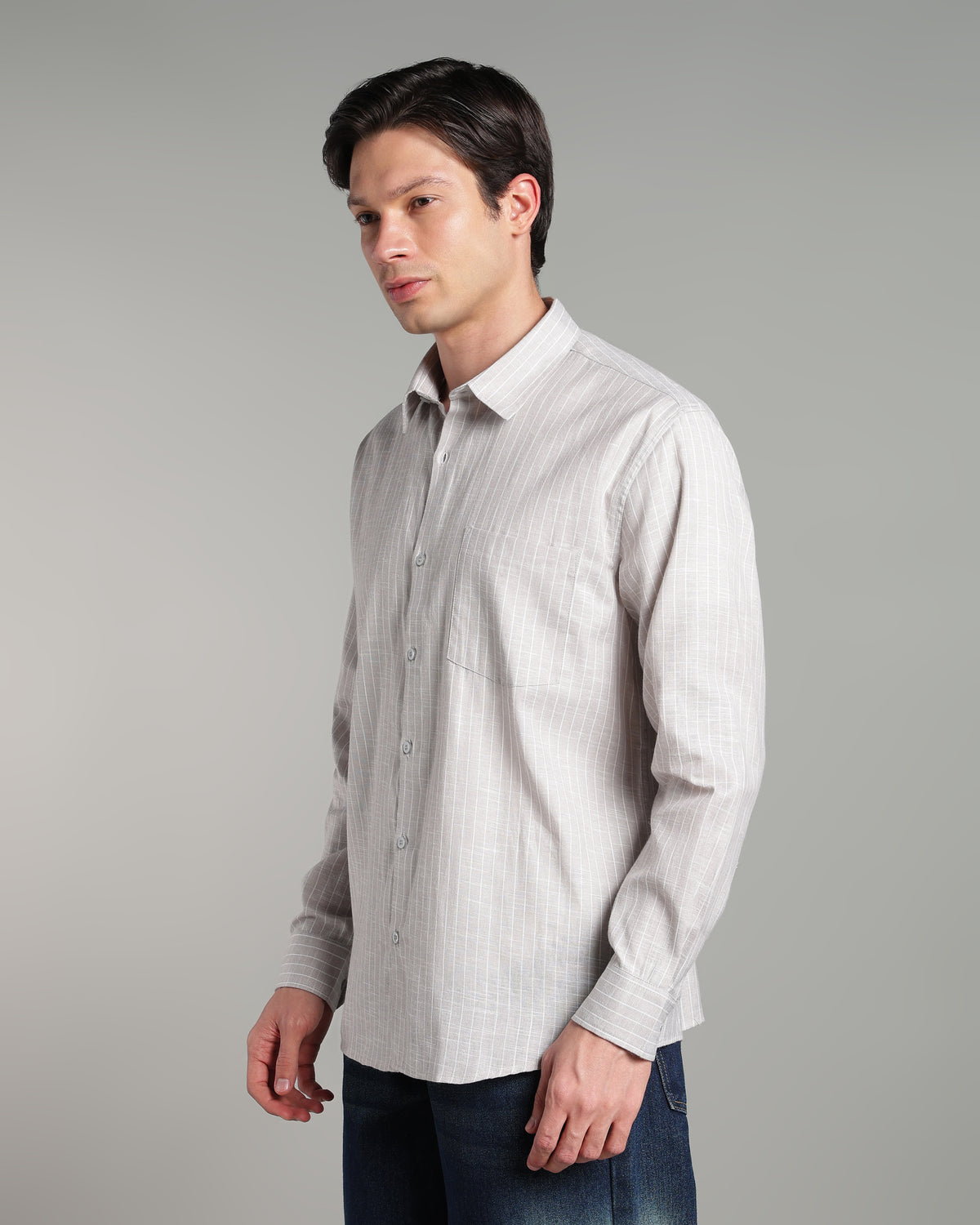 Bone Grey Linen Striped Shirt